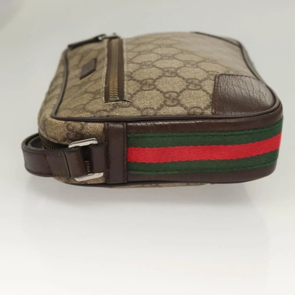 GUCCI GG Supreme Web Sherry Line Clutch Bag PVC Beige Silver 152599 Auth hk2854 - Picture 6 of 14